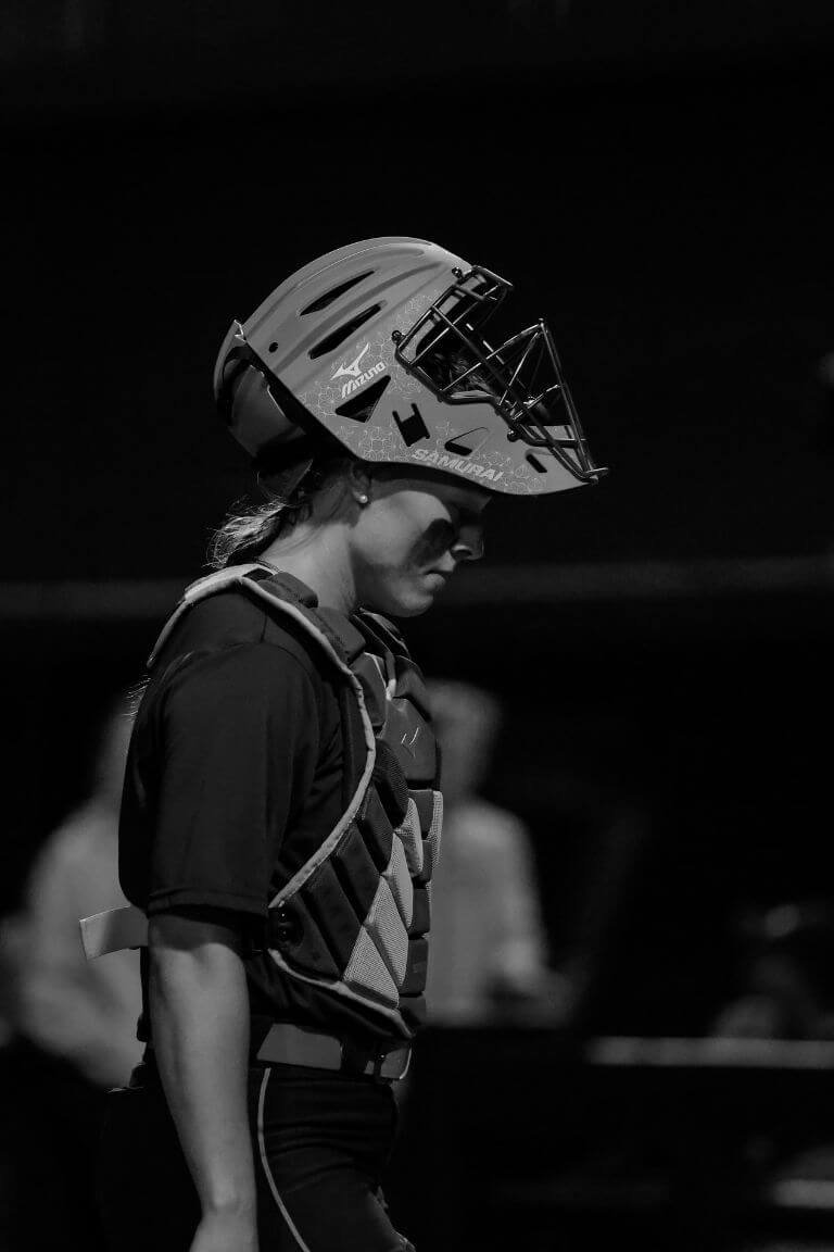 black and white picture of a softball player